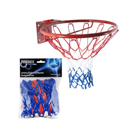 Купить Сетка баскетбольная Torres, нить 4 мм, бело-сине-красная в Астрахани 